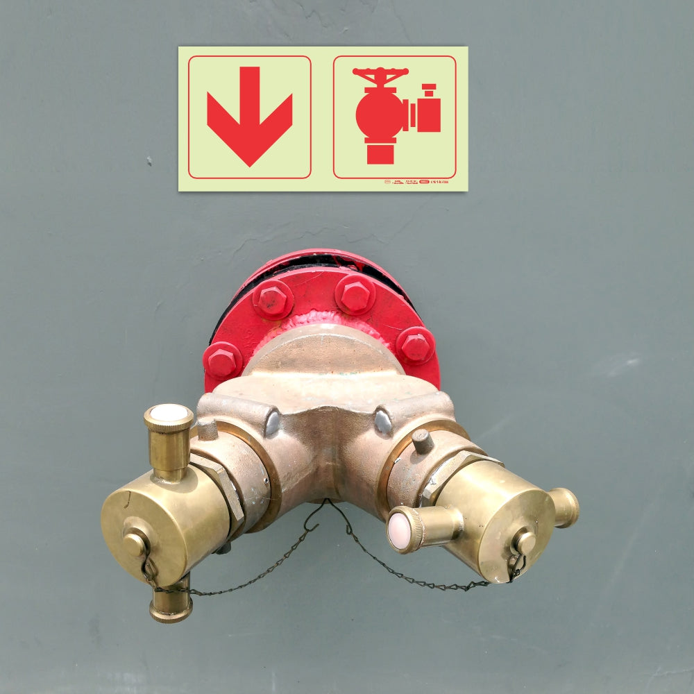 Photoluminescent 190mm Safety Sign F15 Arrow Down Fire Hydrant