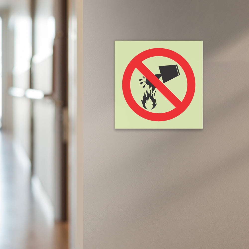 Photoluminescent 190mm Safety Sign F25 Water Prohibited As Extinguishing Agent