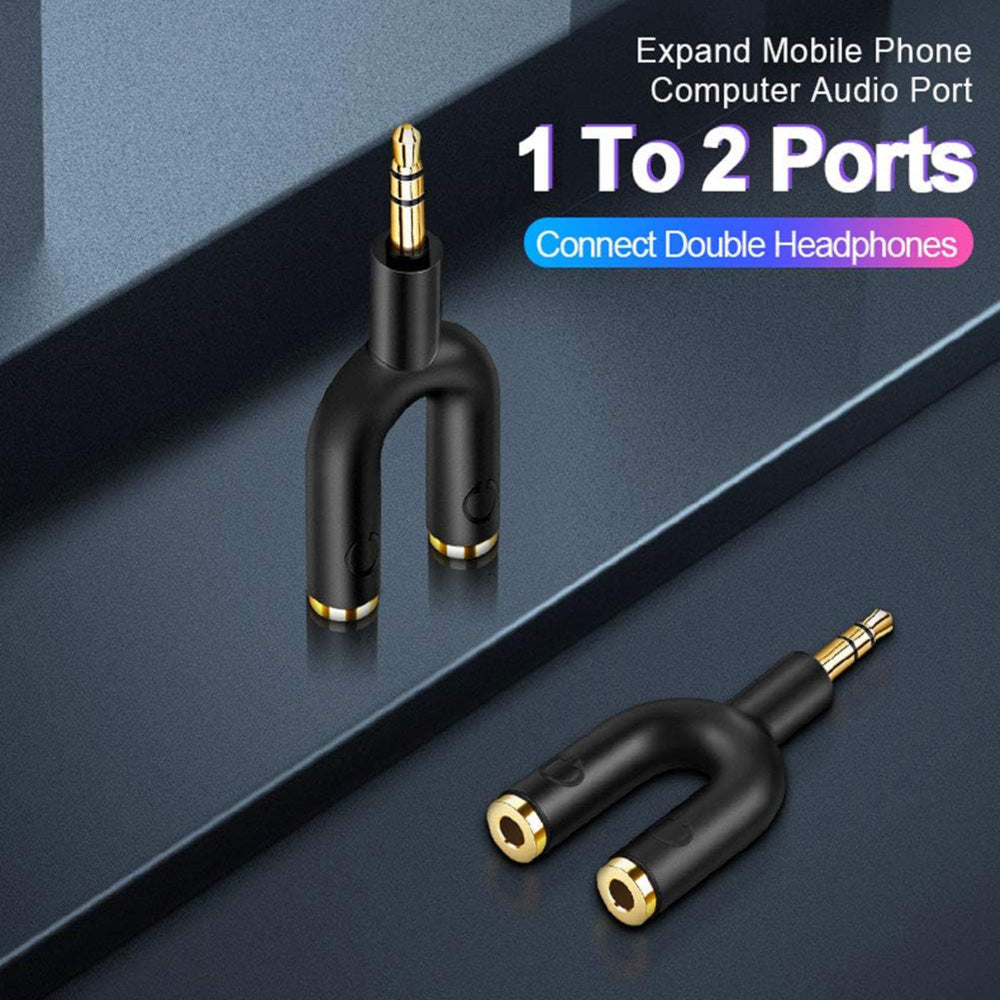 3.5mm Male Audio Jack - 2 x 3.5mm Female Audio Jack Adaptor