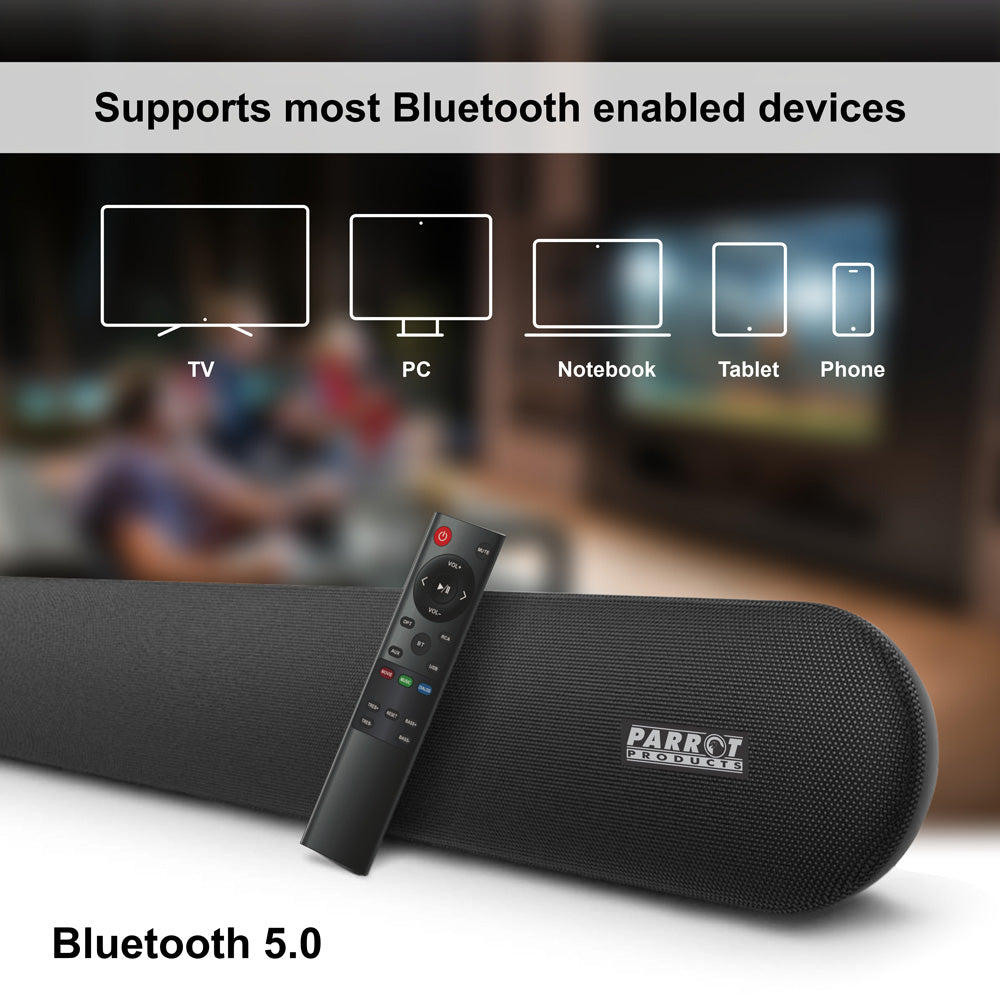 Parrot Speaker Sound Bar + 5.25 Inch Wireless Sub Incl Wall Bracket