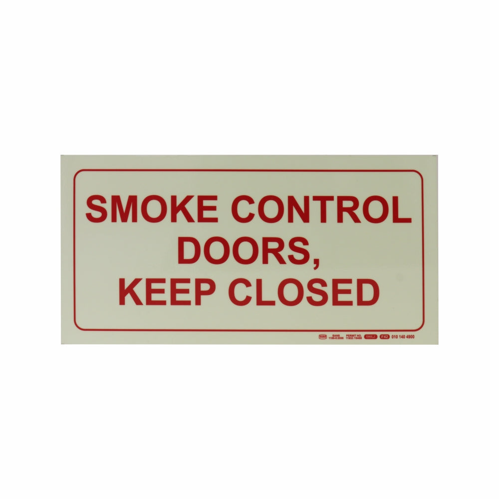 Photoluminescent 190mmSafety Sign F42 Smoke Control Doors Keep Closed