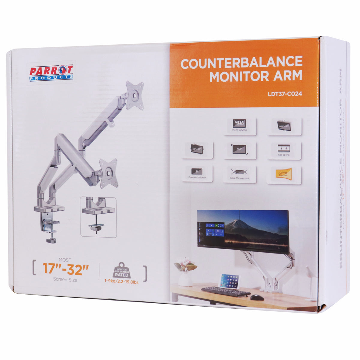Dual Monitor Clamp Bracket with Gas Spring Arm