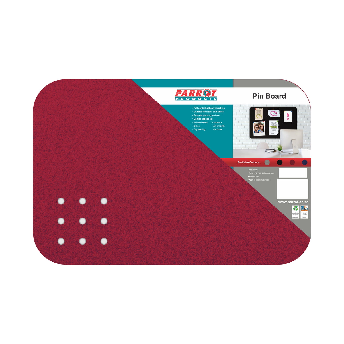Adhesive Pin Board (No Frame - 450*300mm - Red)