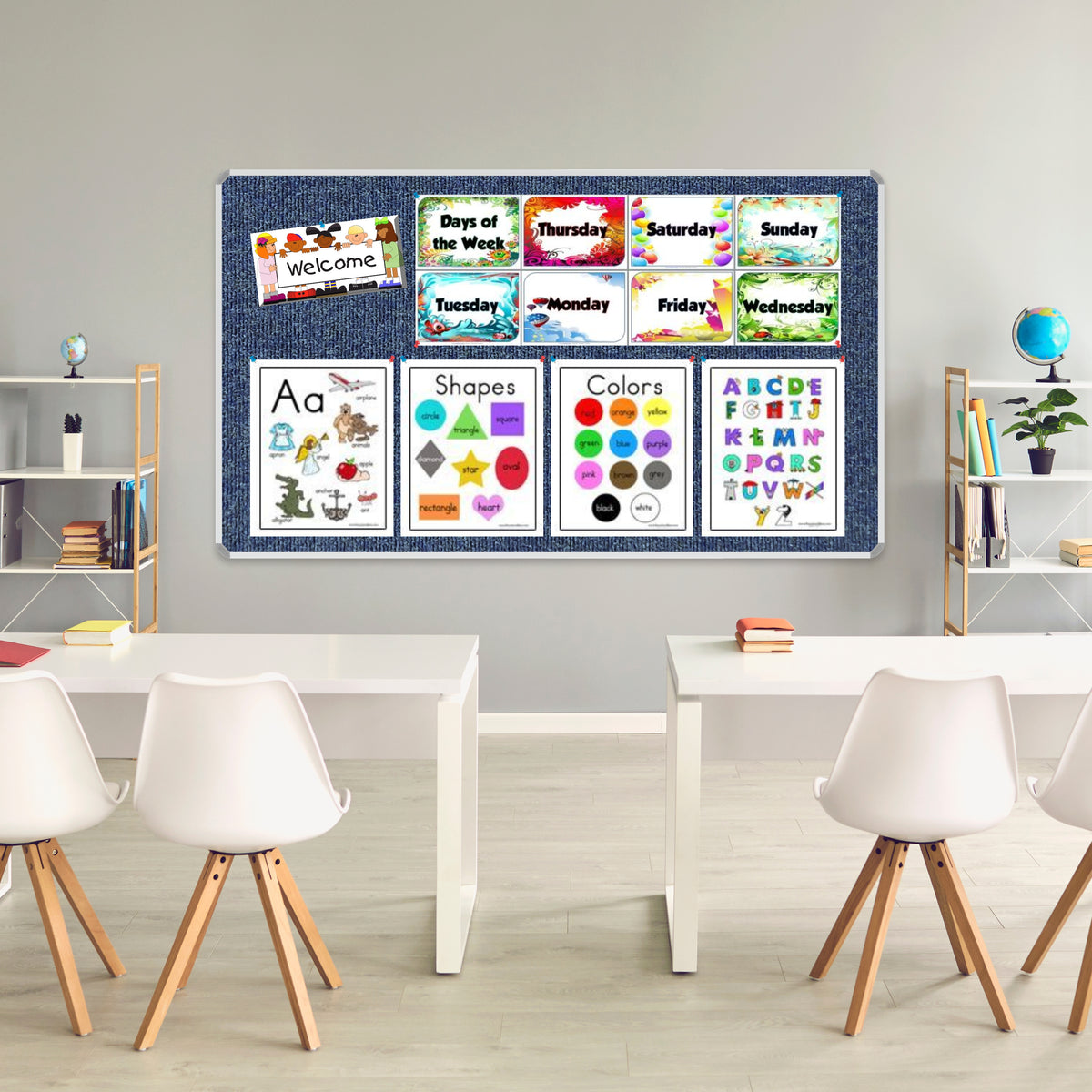 Bulletin Board Ribbed Aluminium Frame (3000x1200mm - Denim)