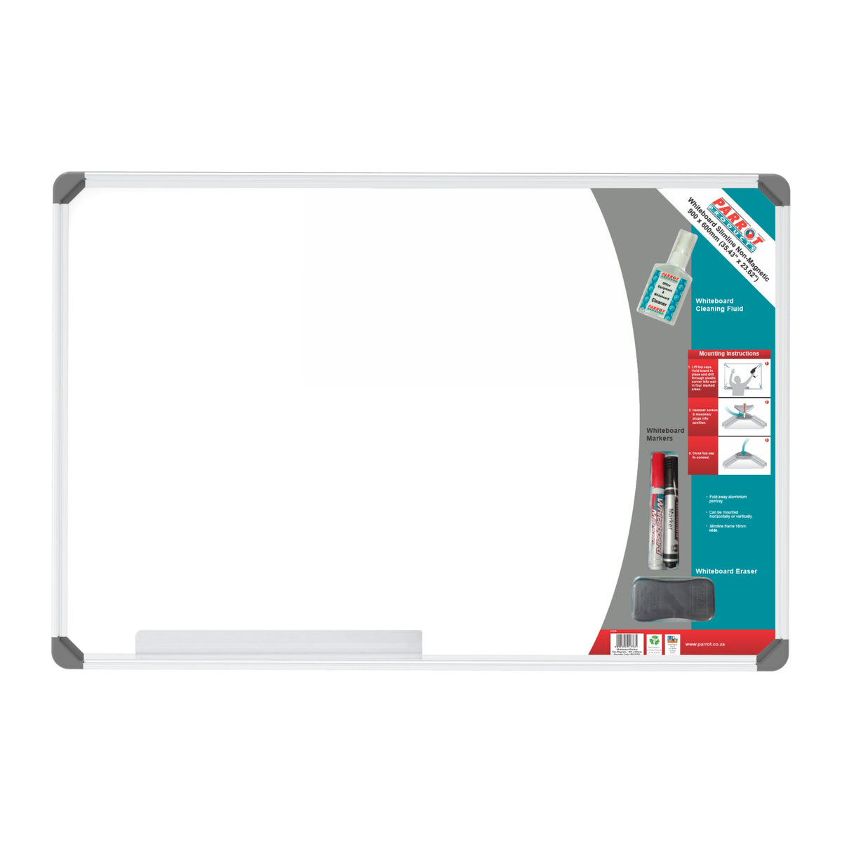 Parrot Products Slimline Non-Magnetic Whiteboard (900*600mm - Retail)
