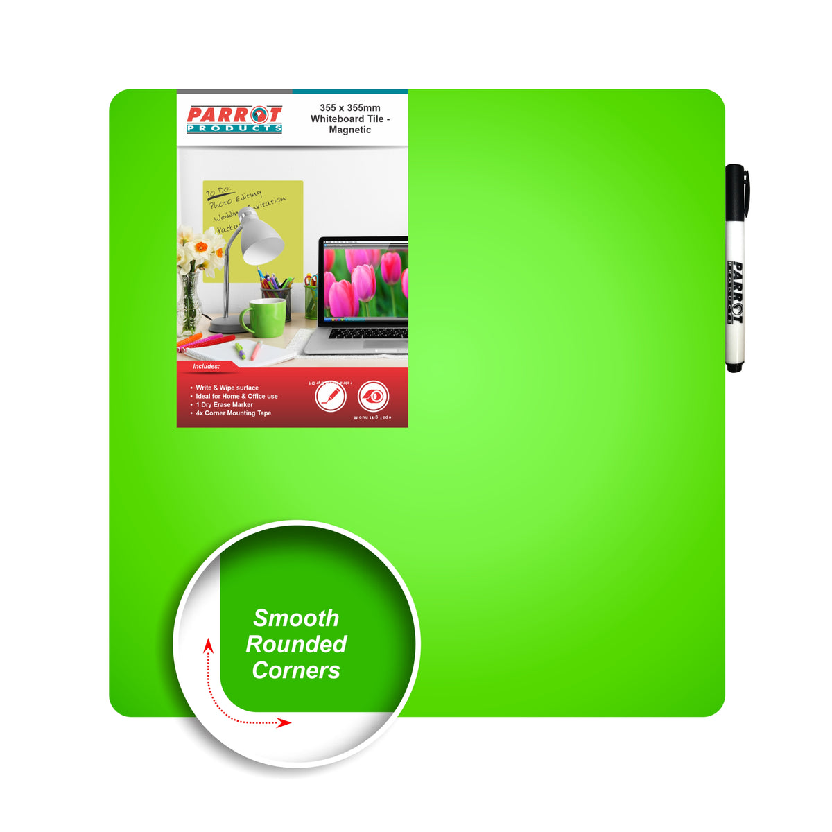 Parrot Products Magnetic Whiteboard Tile (355*355mm - Green)
