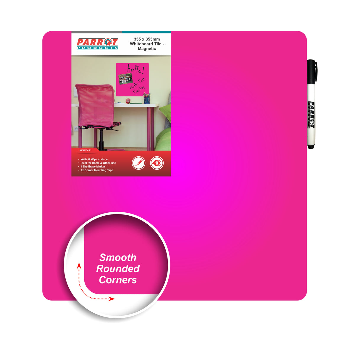 Parrot Products Magnetic Whiteboard Tile (355*355mm - Pink)