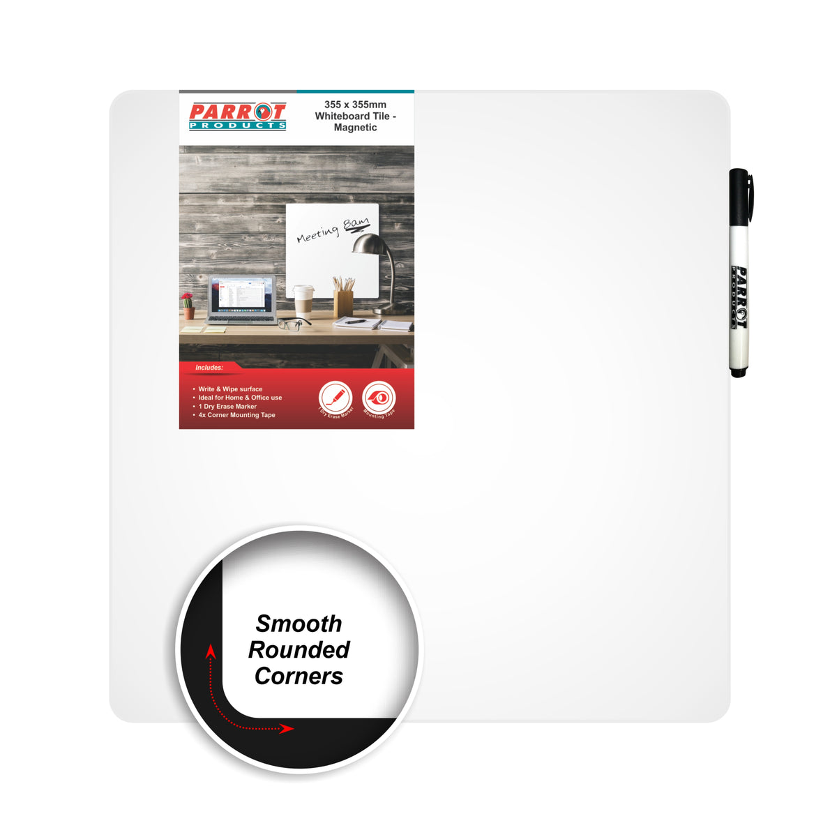 Parrot Products Magnetic Whiteboard Tile (355*355mm - White)