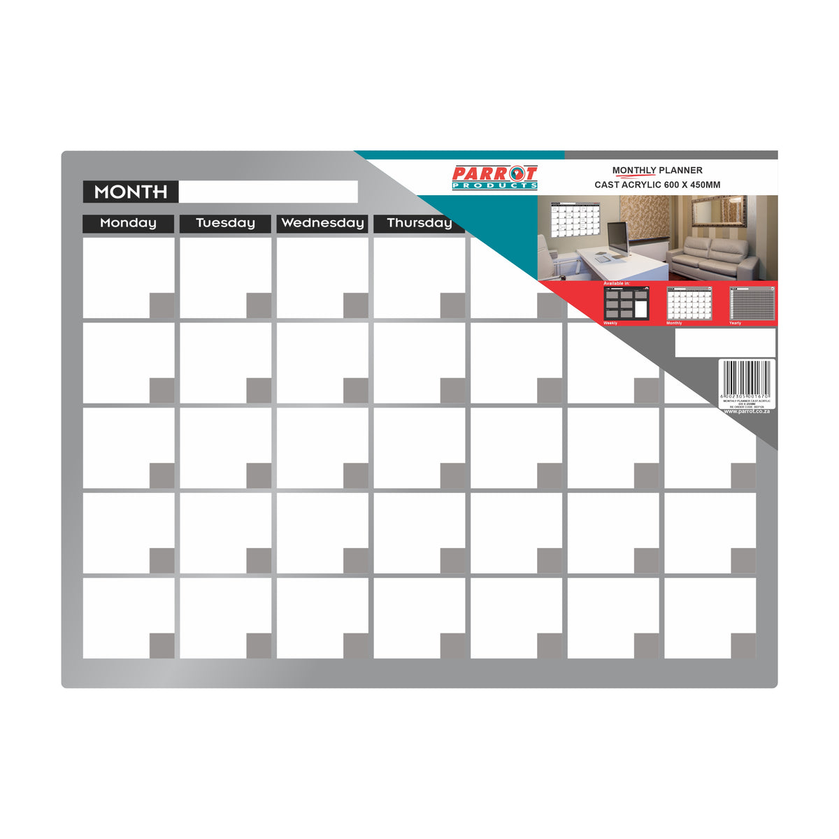 Parrot Products Cast Acrylic Monthly Planner (Cast Acrylic - 600 x 450mm)