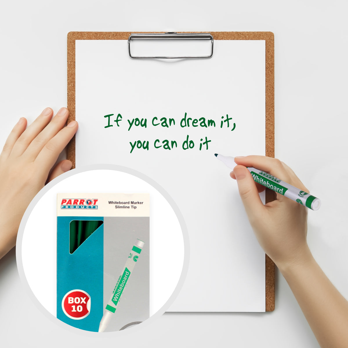 Whiteboard Markers (10 Markers - Slimline Tip - Green)