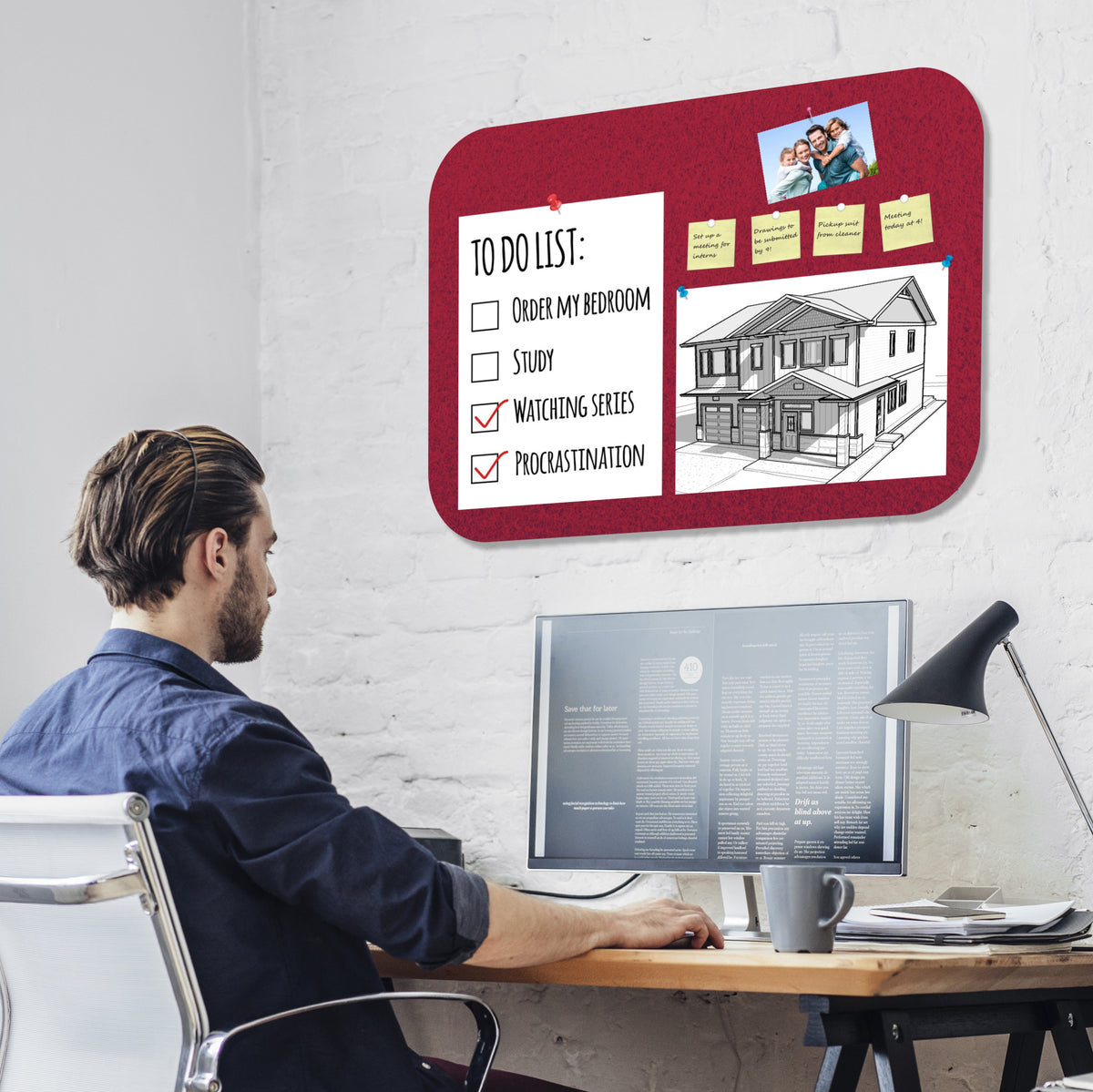 Adhesive Pin Board (No Frame - 900*600mm - Red)