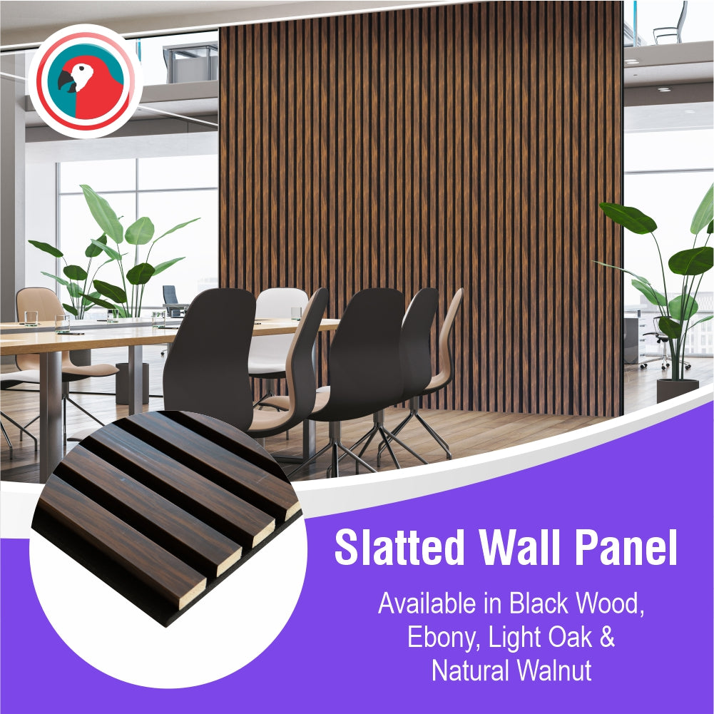 Acoustic Slatted Wall Panel 600 2400mm Ebony