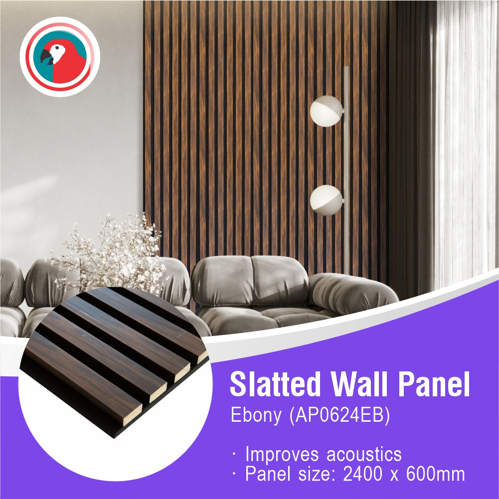 Acoustic Slatted Wall Panel 600 2400mm Ebony