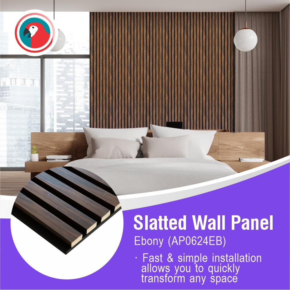 Acoustic Slatted Wall Panel 600 2400mm Ebony