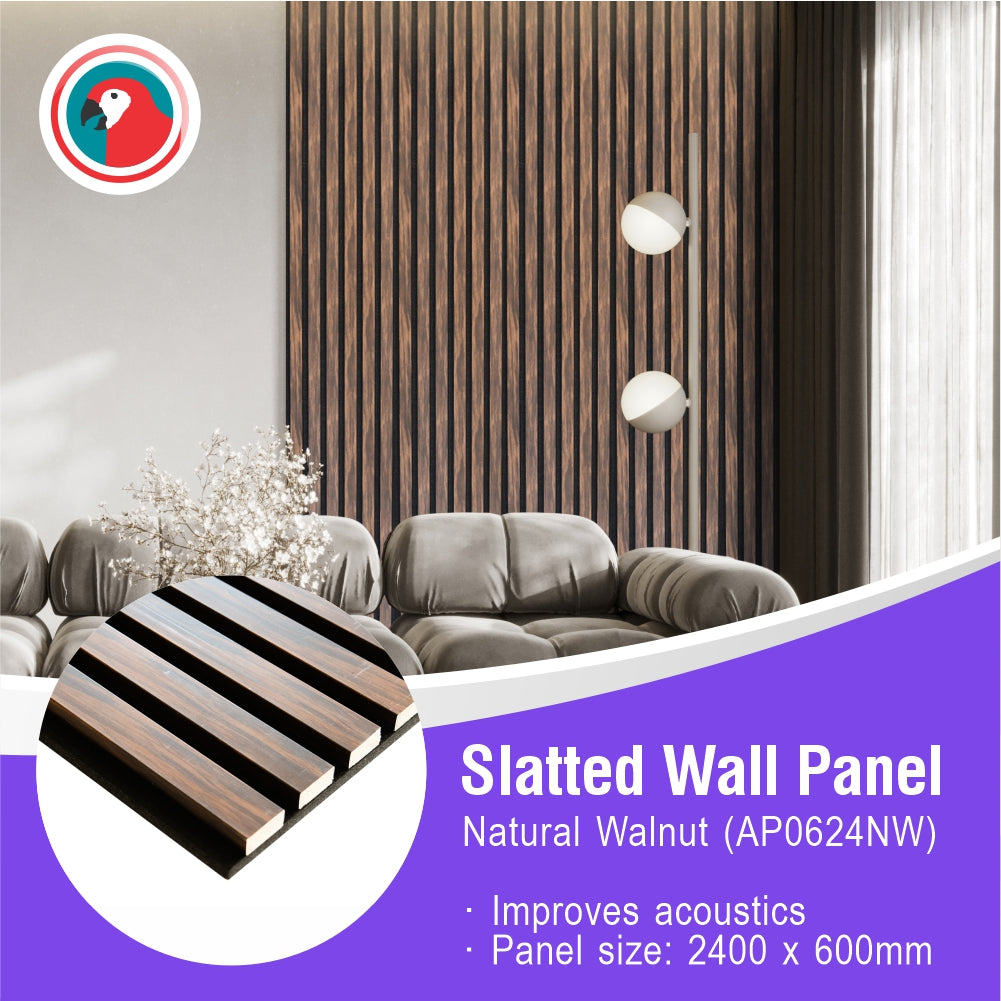 Acoustic Slatted Wall Panel 600 2400mm Natural Walnut