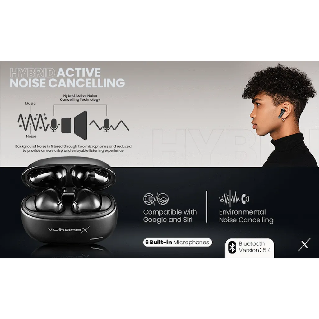 VolkanoX VXT200S Hybrid ANC TWS Earphones - Black