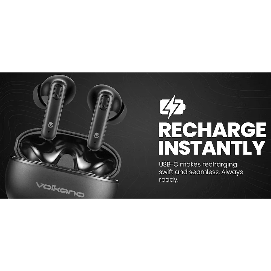 Volkano Pulse Series True Wireless Earphones with Charging Case - Black