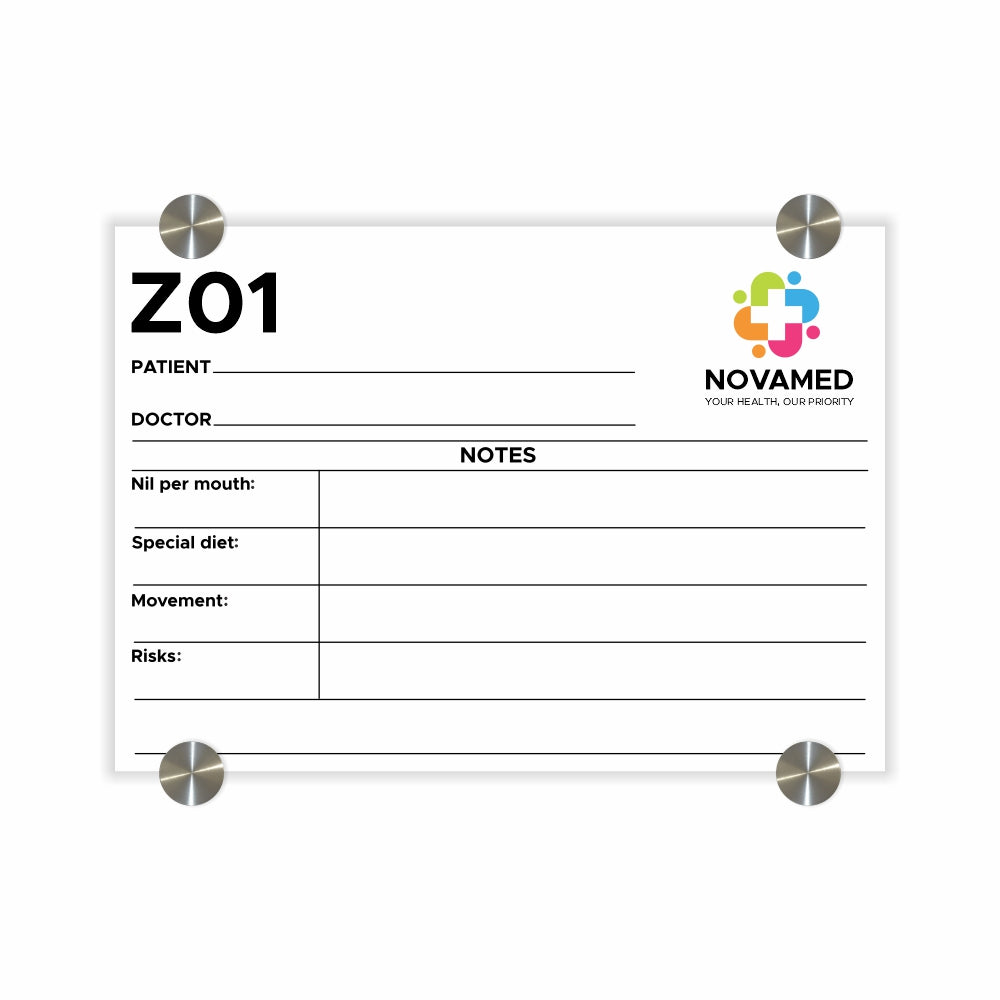 Hospital Glass Bed Board with Print (A4 - 210x297mm)