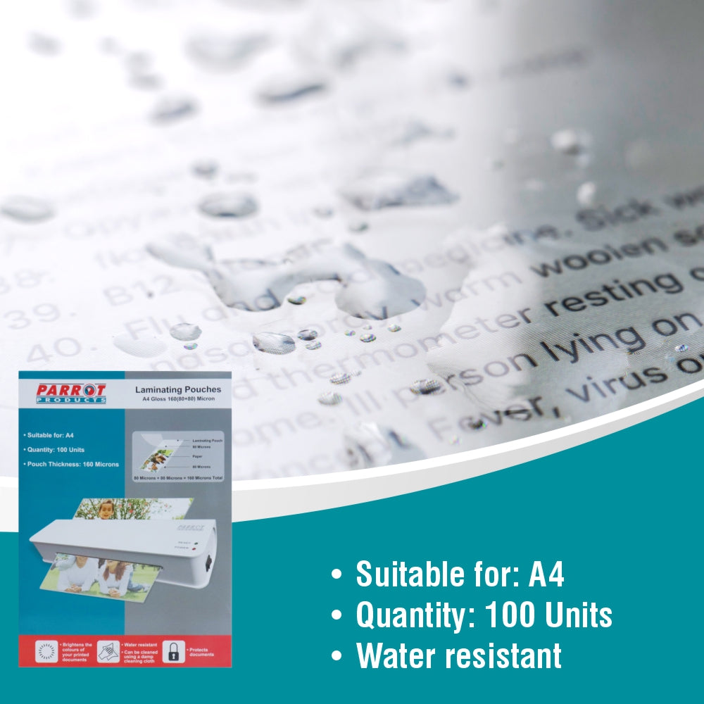 Laminating Pouches (A4 - Gloss - 220x310mm - 160 (80+80) Microns - Box 100)