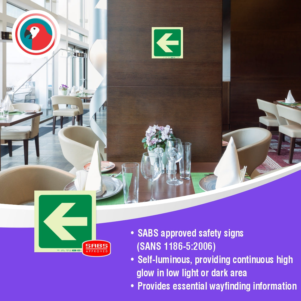 Photoluminescent 190MM Safety Sign - E22-Arrow Left