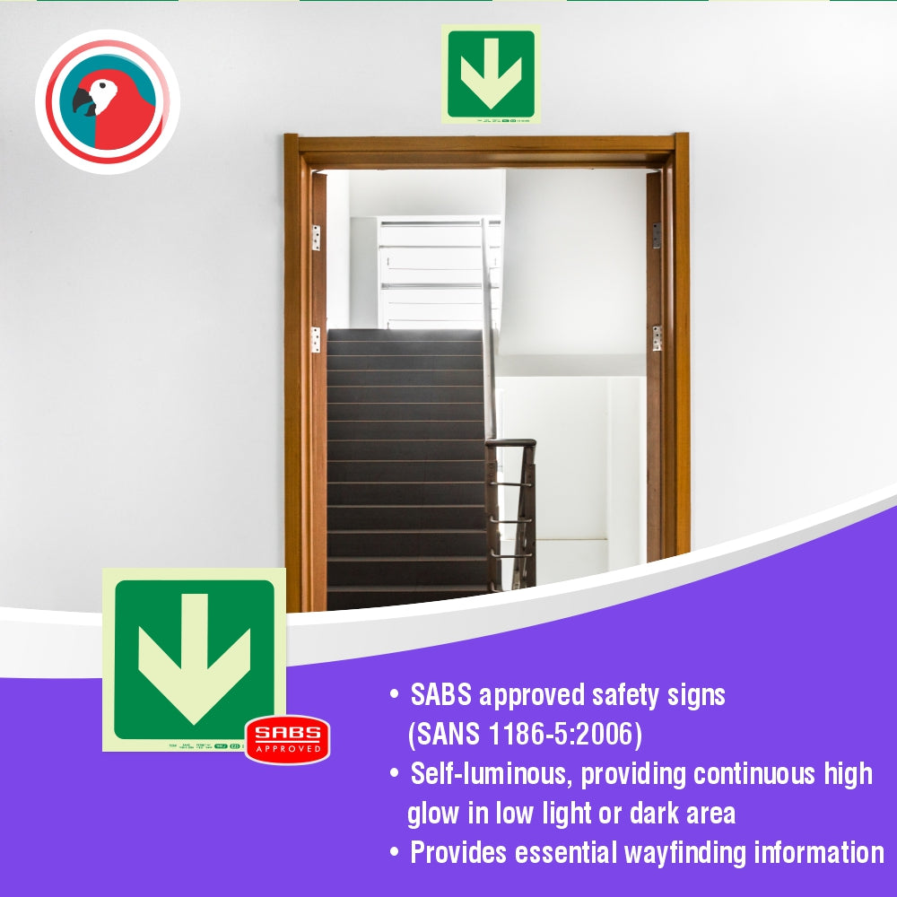 Photoluminescent 190MM Safety Sign - E23-Arrow Down