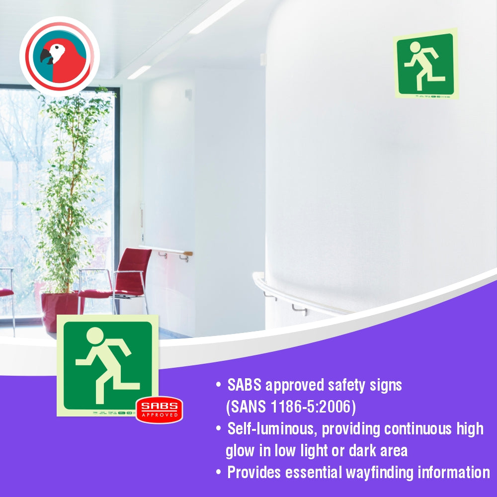 Photoluminescent 190MM Safety Sign - E28-Running Man Facing Left
