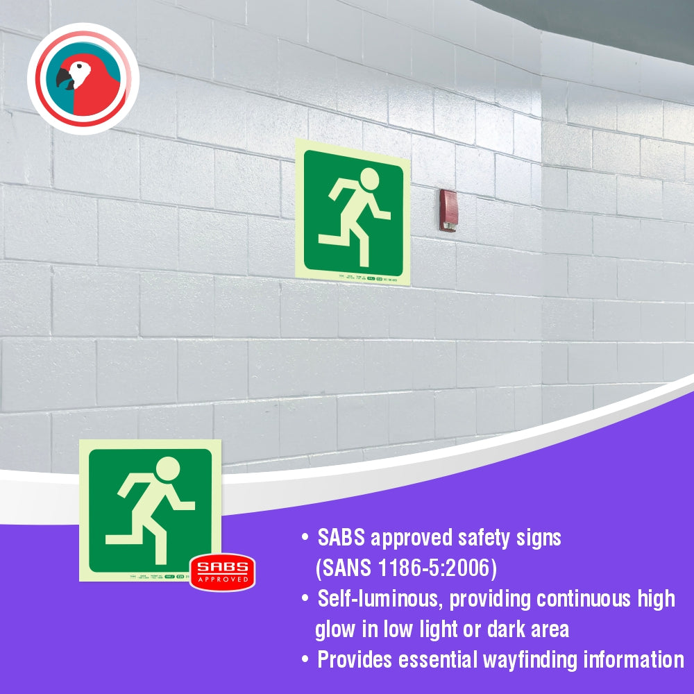 Photoluminescent 190MM Safety Sign - E29-Running Man Facing Right