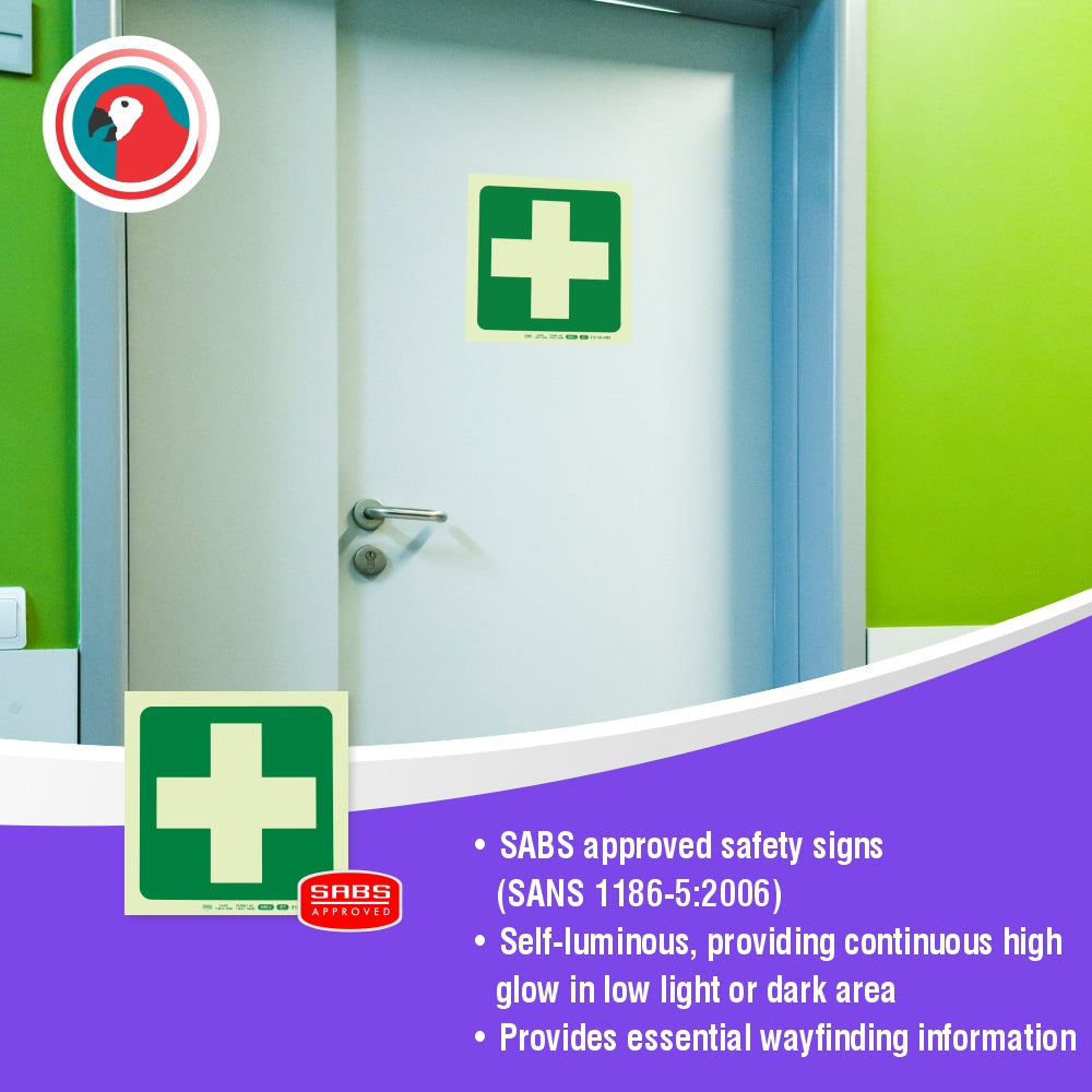 Photoluminescent 190MM Safety Sign - E7-Green Cross