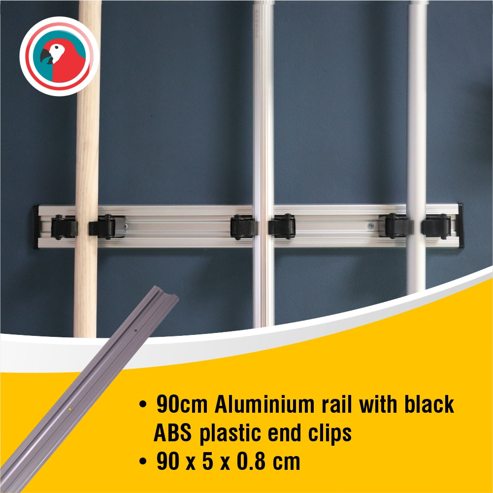 Janitorial Wall Rail 90cm (With Black End Clips)