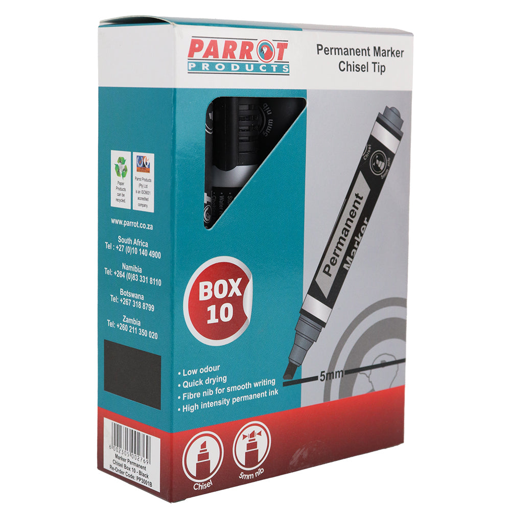 Permanent Markers Chisel Tip (Box of 10 - Black)