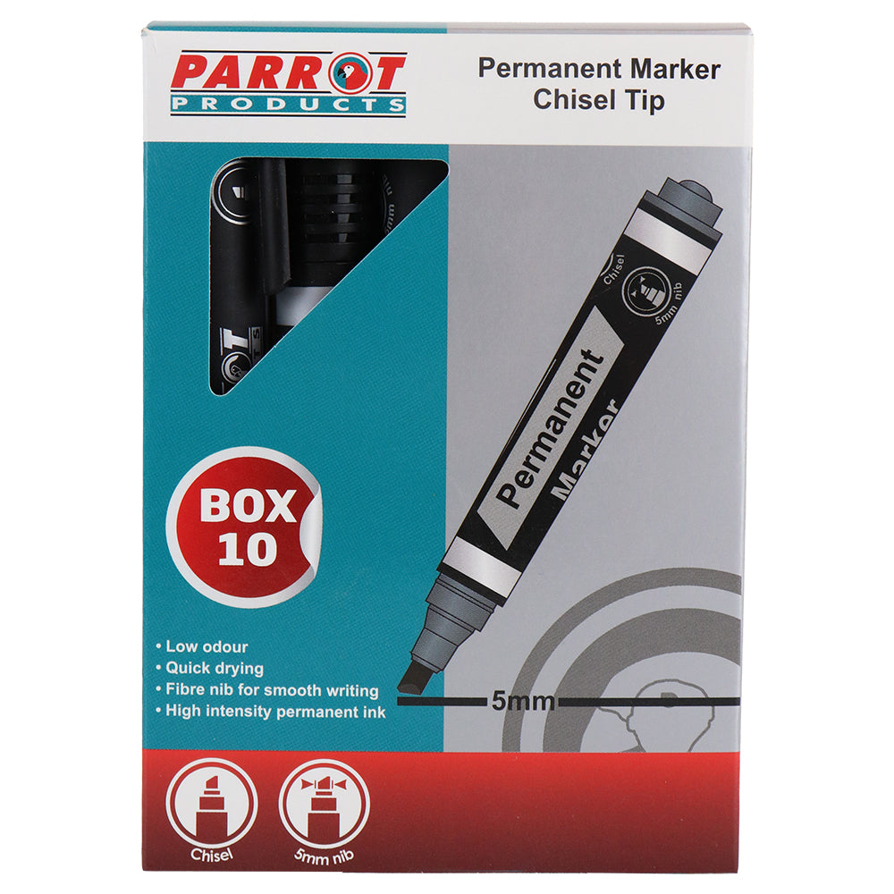 Permanent Markers Chisel Tip (Box of 10 - Black)