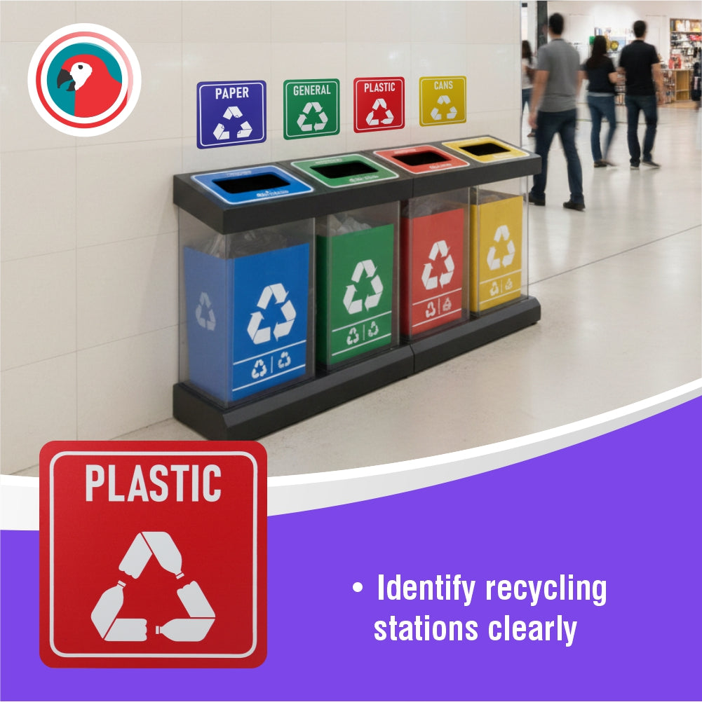 SIGN SYMBOLIC RED PRINTED PLASTIC ONLY RECYCLE SIGN ON WHITE ACP 150*150mm