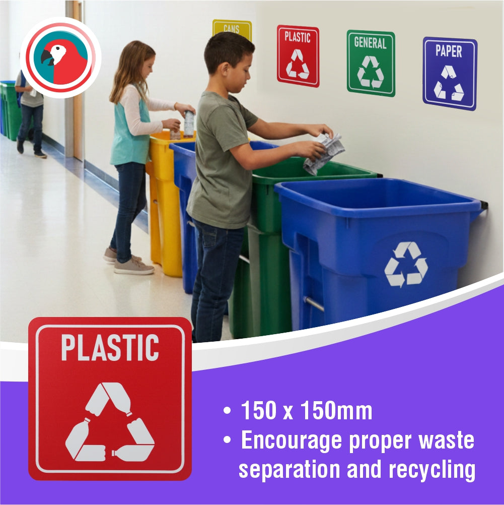 SIGN SYMBOLIC RED PRINTED PLASTIC ONLY RECYCLE SIGN ON WHITE ACP 150*150mm