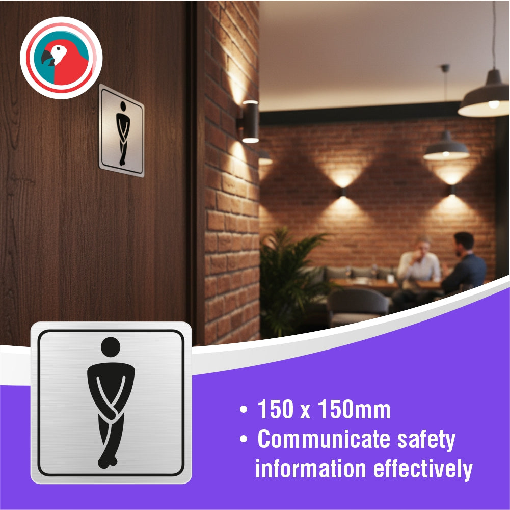 Gents Toilet Symbolic Sign - Black Printed on Brushed Aluminium ACP (150 x 150mm)