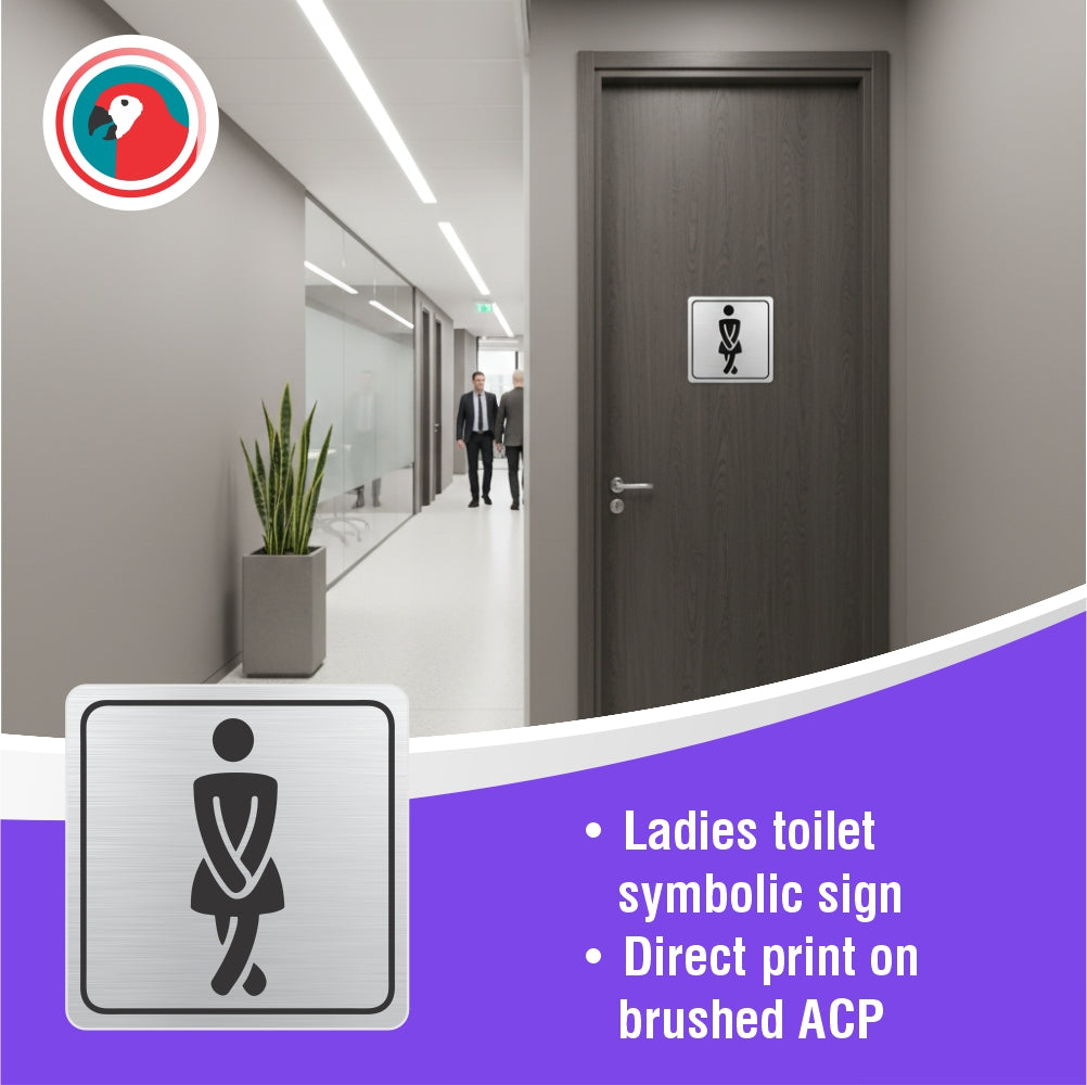 Ladies Toilet Symbolic Sign - Black Printed on Brushed Aluminium ACP (150 x 150mm)