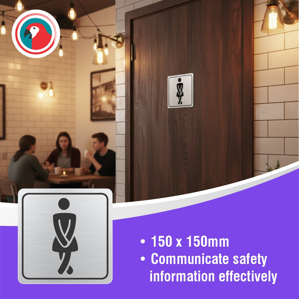 Ladies Toilet Symbolic Sign - Black Printed on Brushed Aluminium ACP (150 x 150mm)
