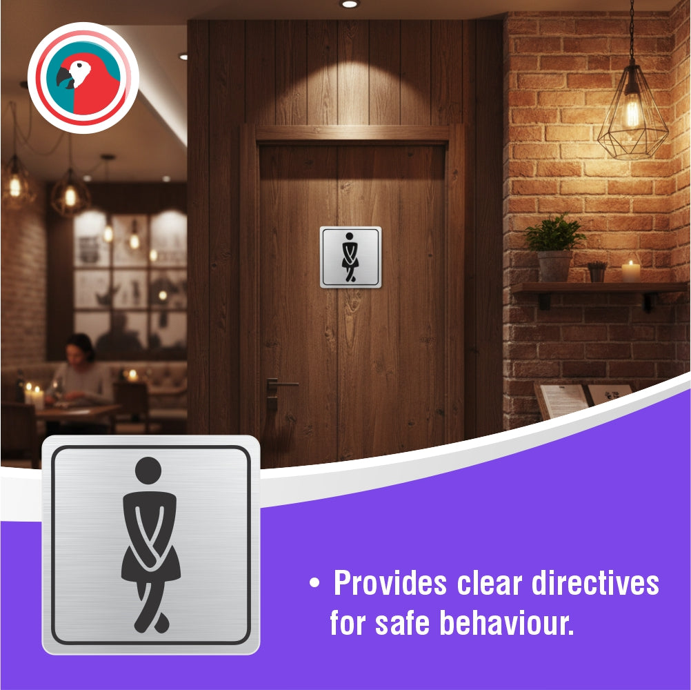 Ladies Toilet Symbolic Sign - Black Printed on Brushed Aluminium ACP (150 x 150mm)