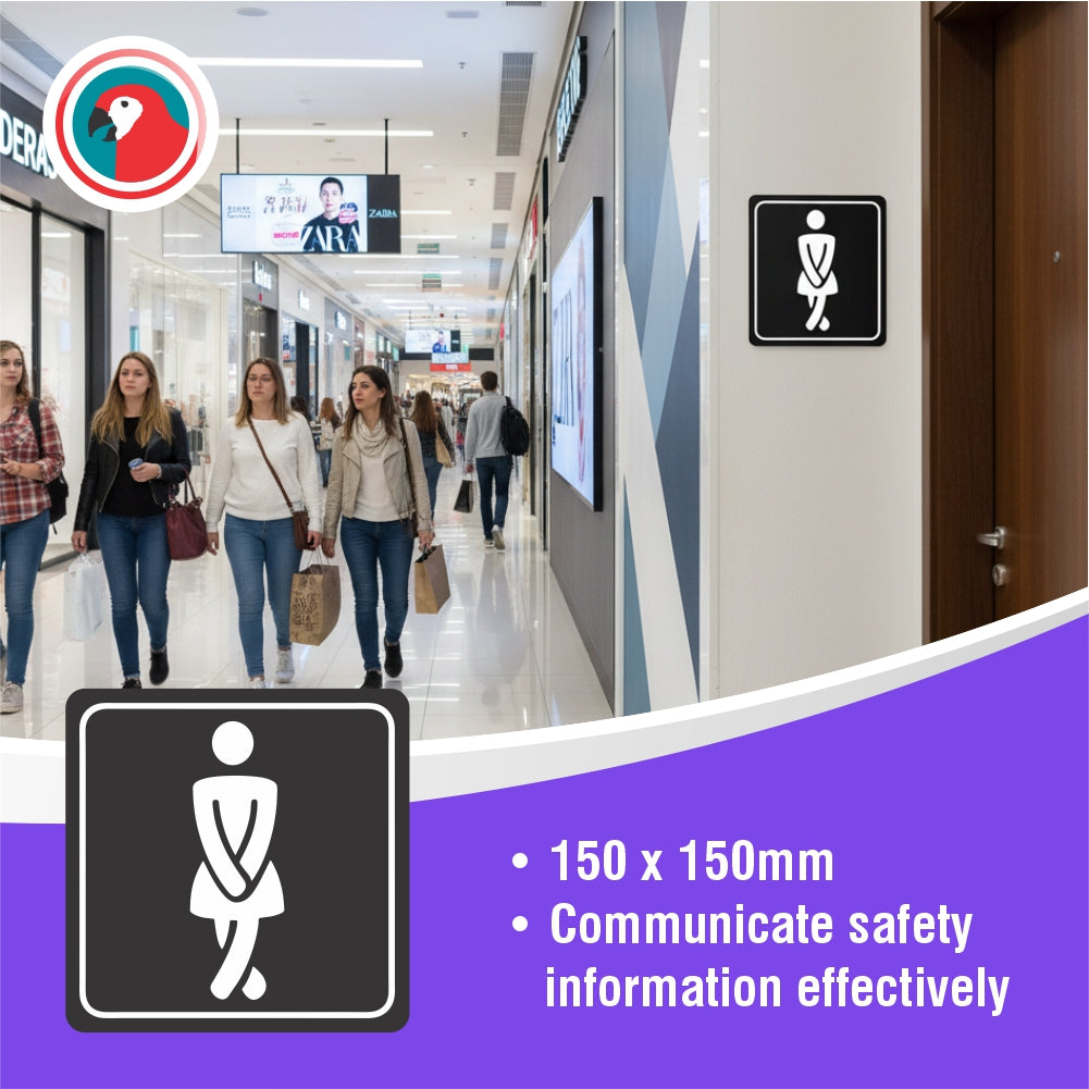 Sign Symbolic 150*150mm Black Printed Ladies Toilet Sign on White ACP