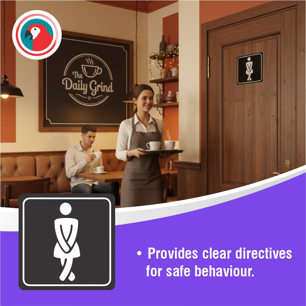 Sign Symbolic 150*150mm Black Printed Ladies Toilet Sign on White ACP