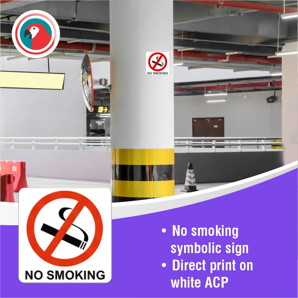 No Smoking Symbolic Sign - Printed on White ACP (150 x 150mm)