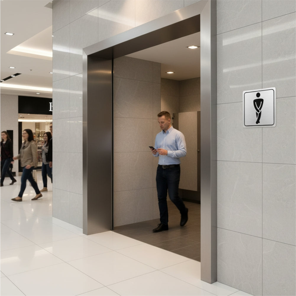 Gents Toilet Symbolic Sign - Black Printed on Brushed Aluminium ACP (150 x 150mm)