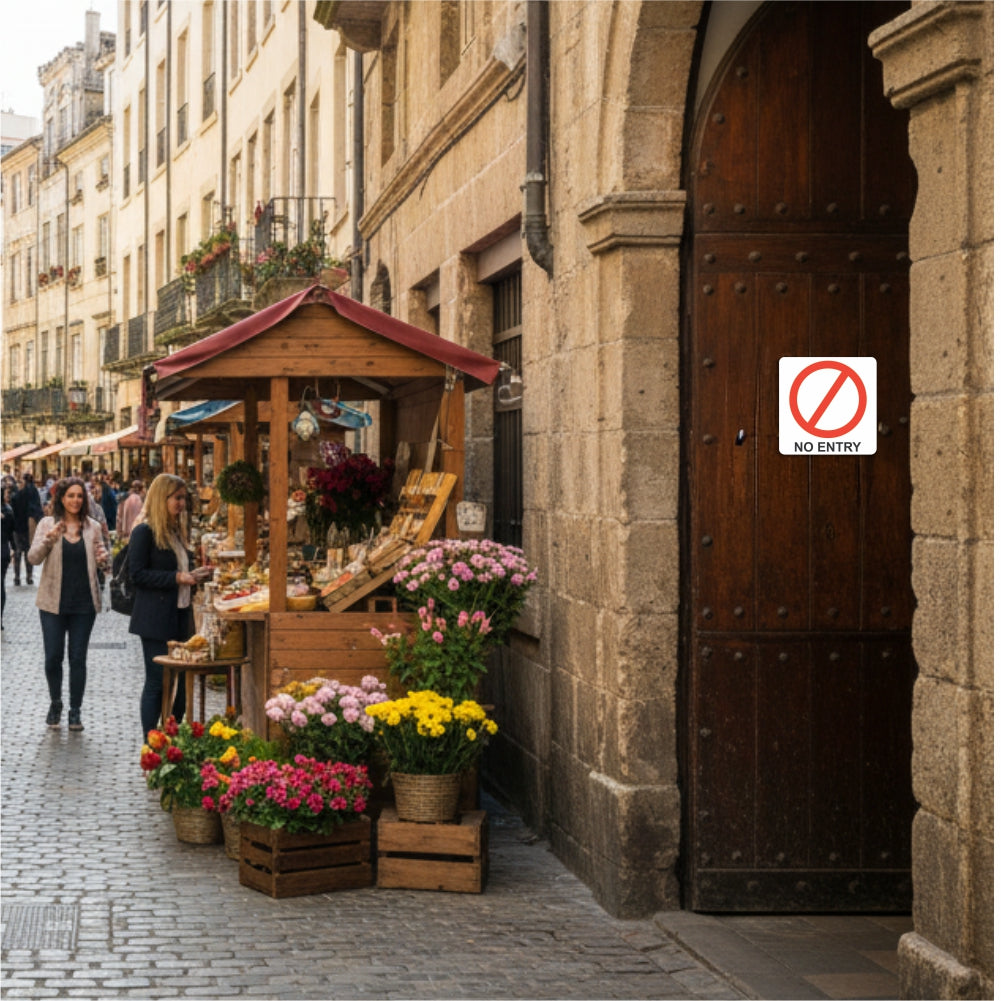 No Entry Symbolic Sign - Printed on White ACP (150 x 150mm)