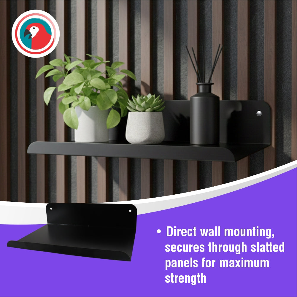 Slatted Panel Steel Shelf 300mm Black Feature Wall Shelf