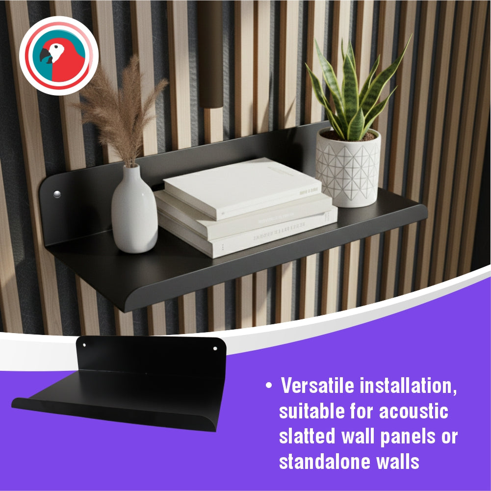 Slatted Panel Steel Shelf 300mm Black Feature Wall Shelf