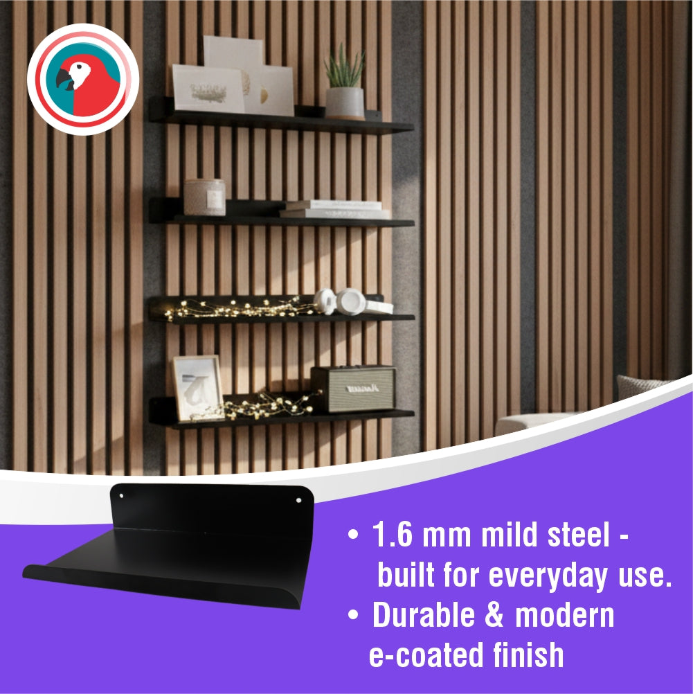 Slatted Panel Steel Shelf 600mm Black Wall Display Shelf