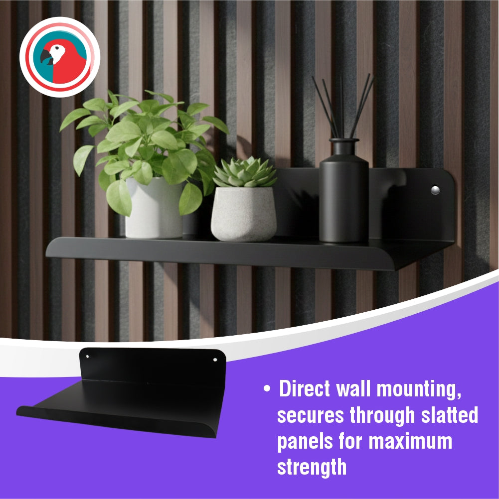 Slatted Panel Steel Shelf 600mm Black Wall Display Shelf