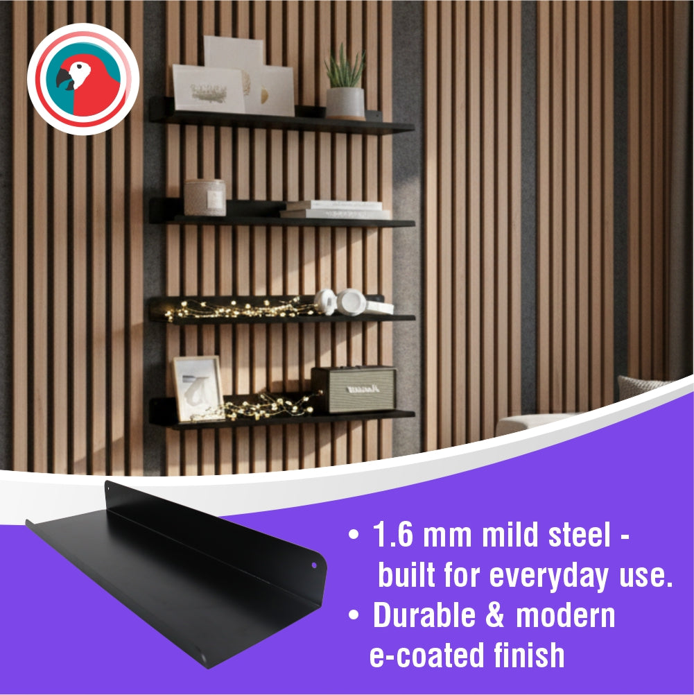 Slatted Panel Steel Shelf 900mm Black Feature Wall Shelf