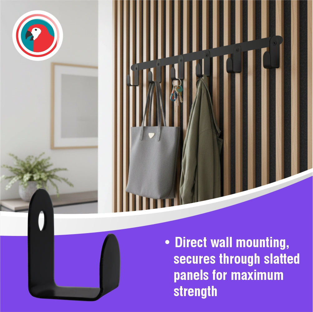 Slatted Panel Single Coat Hook Black Steel Wall Hook