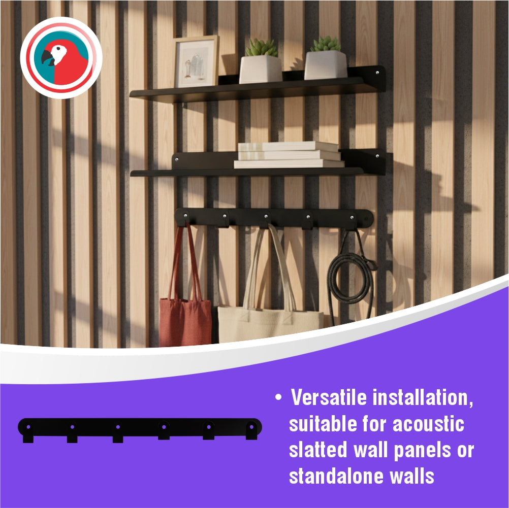 Slatted Panel Single Coat Hook Black Steel Wall Hook