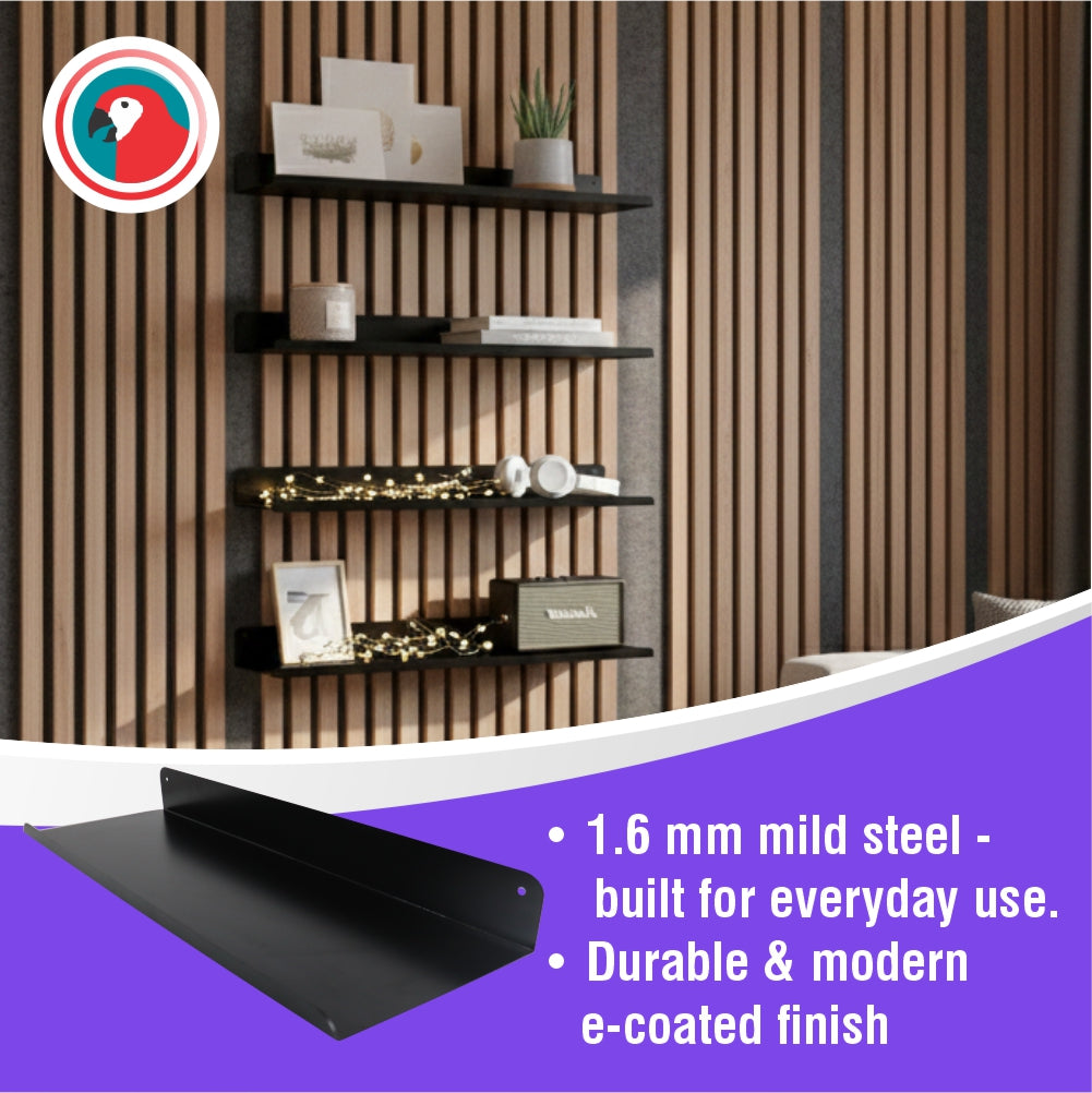 Slatted Panel Steel Shelf 1200mm Black Architectural Wall Shelf